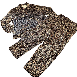 Bed of Roses Leopard Print Satin Pajama Set SIZE XL 2PC Button Down Lounge